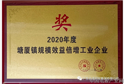 志成冠军荣获“2020年度塘厦镇规模效益倍增工作企业”